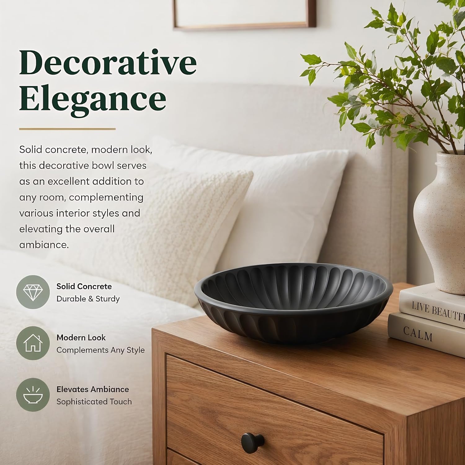 Songtec Concrete Decorative Bowl, 10" Large Decorative Bowls for Home Decor Entry Cabinet (Black) image 4