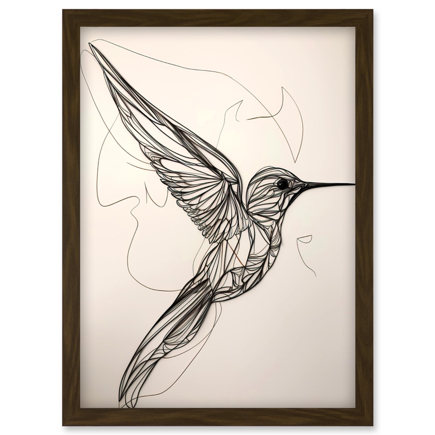 Hummingbird in Flight Line Drawing Framed Wall Art Print A4 - Artery8