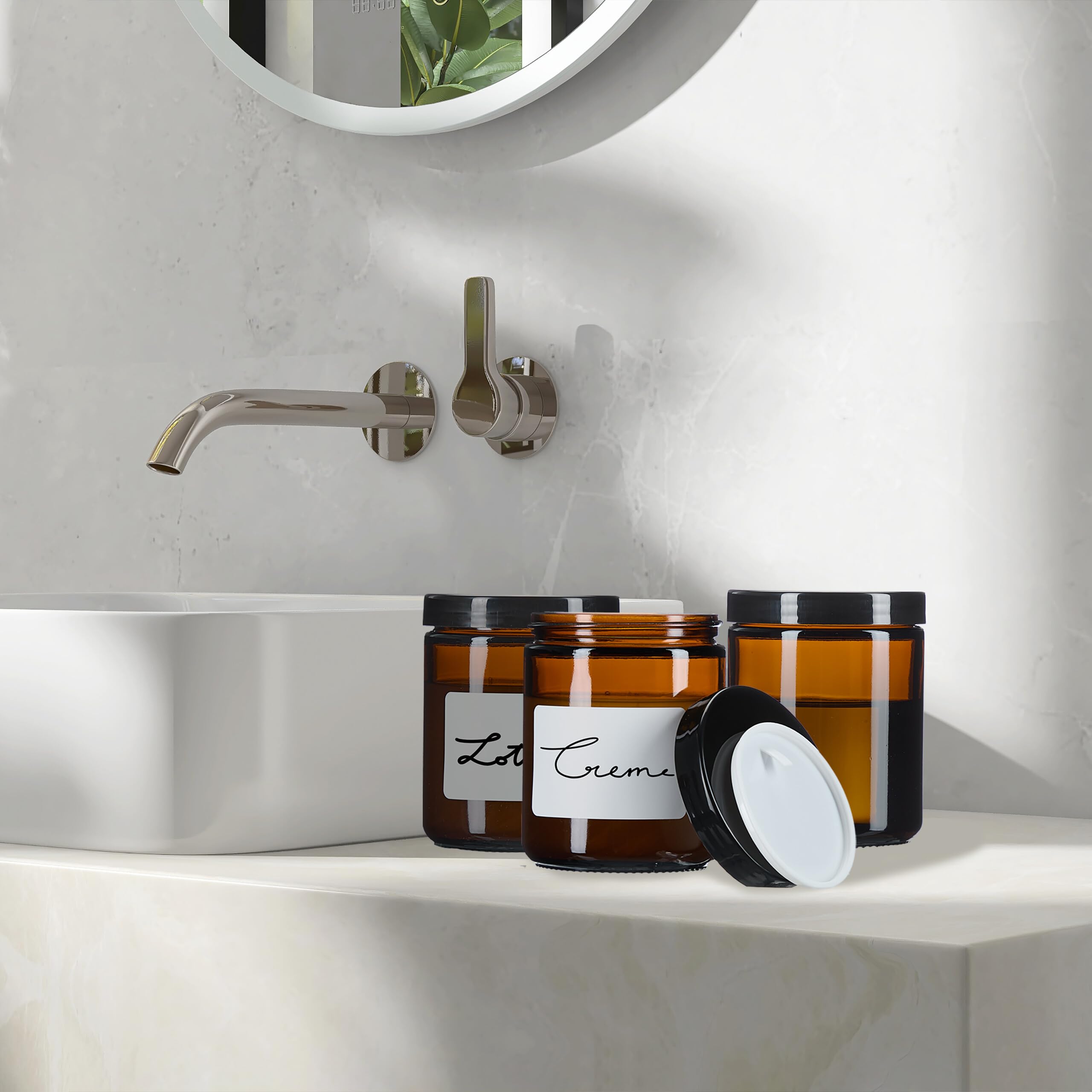 Relaxdays Vasetti di Vetro per Creme e Cosmetici, 12 Contenitori Vuoti 240 ml, Etichette, Barattoli da Viaggio, Marrone