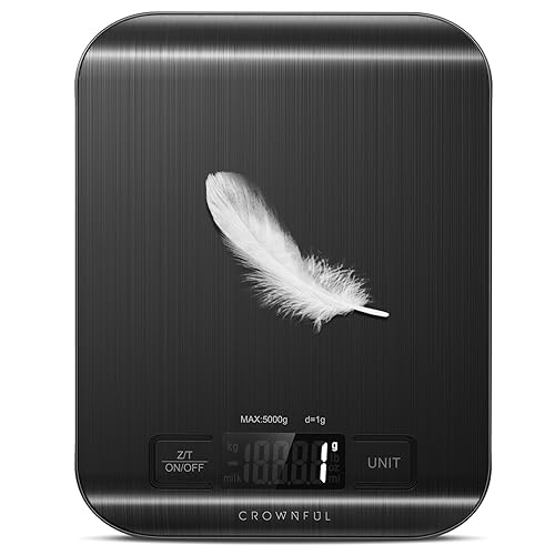 CROWNFUL Food Scale, 11 lb Digital Kitchen Scales with Built-in Coin Battery, Weight Ounces and Grams for Cooking and Baking, 6 Units with Tare