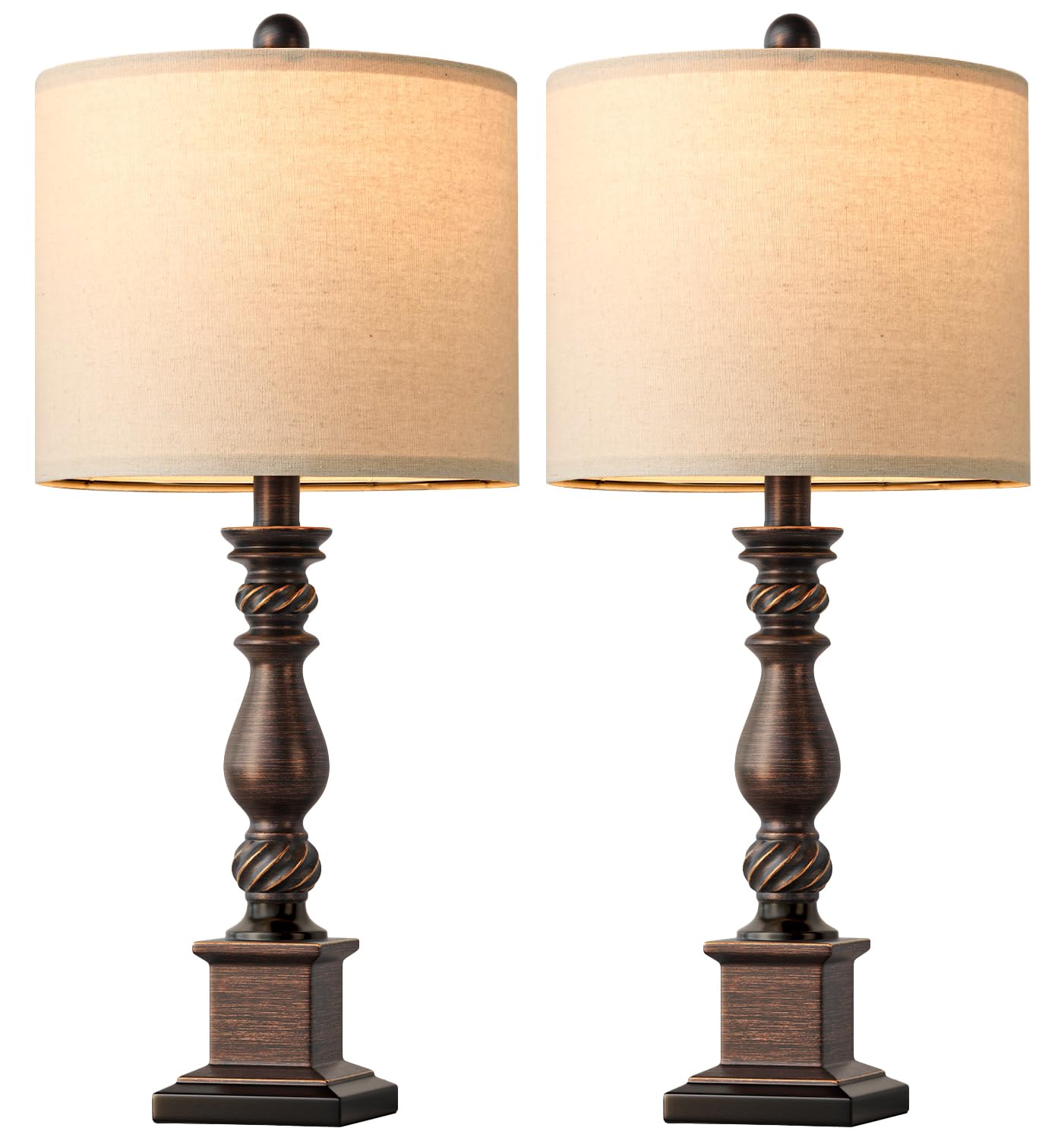 BOBOMOMO 25" Farmhouse Table Lamps Set of 2, Rustic Nightstand Lamps with Wood Grain Resin Base & Linen Shade, Standard  — deal on Shopping With Noya