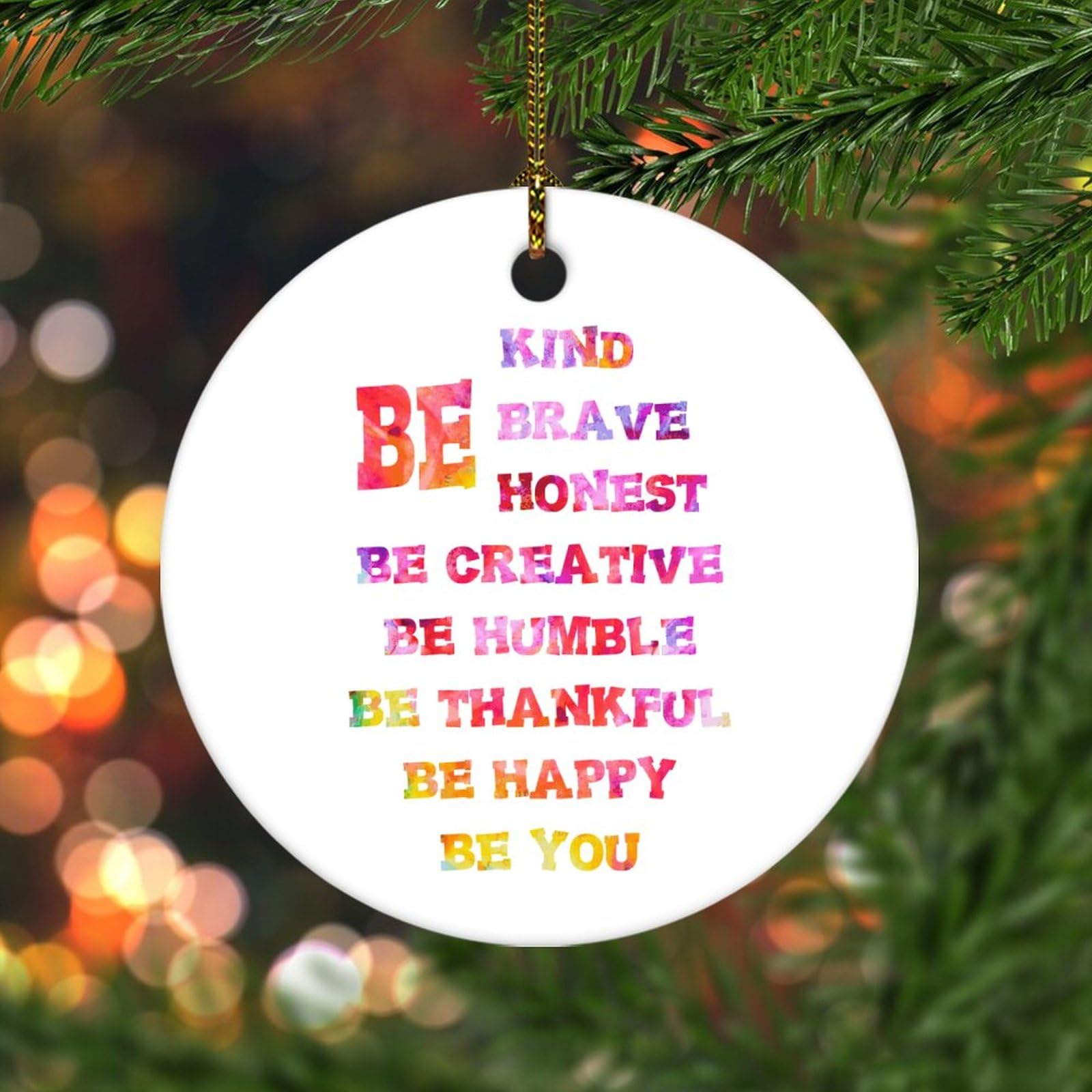 Dreamautumn Style-3 Ceramic Christmas Ornament,Be Kind Be Brave Be Honest Be Creative Be Humble Be Thankful Be Happy Be You Ornament For Christmas Tree Decorations Funny Holiday Keepsake Memorial Xmas Gifts