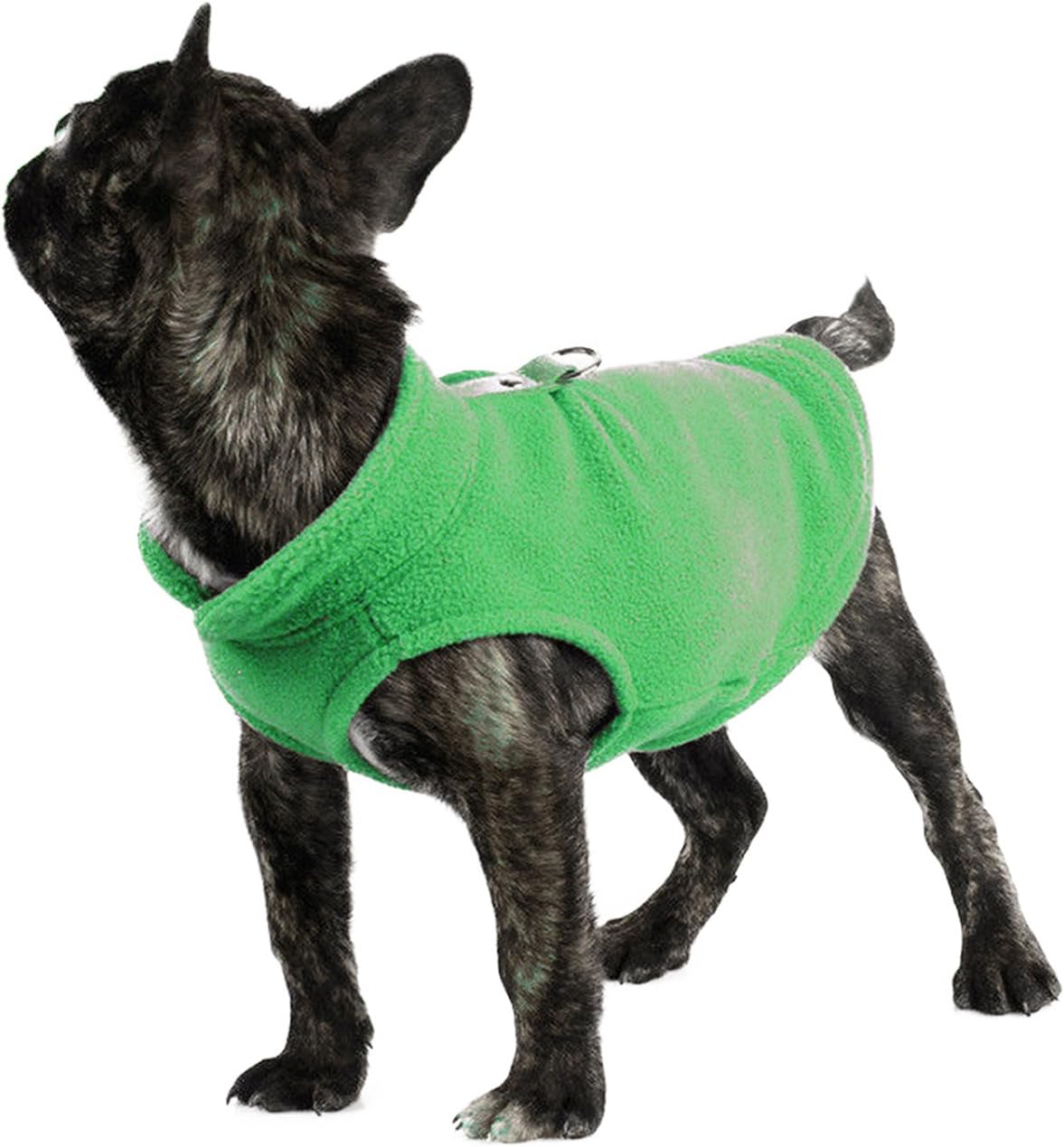 WIFORNT Pet Dogs Cloth Fleece Cold Weather Coats Solid Color Dogs Vest Jacket Dogs Harness for Small Medium Dogs Sweater (L, Green)