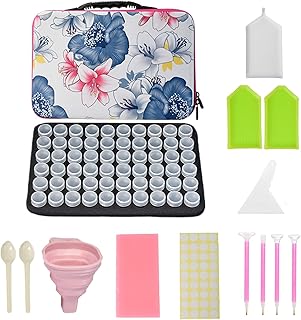 Annfer 60 Slots Diamond Painting Storage Case, Diamond Painting Accessories Kit, Diamond Painting Storage Containers, Jars, Trays, Diamond Art Storage for DIY Art Craft, multicolor, 12.6*8.9*2.8inch
