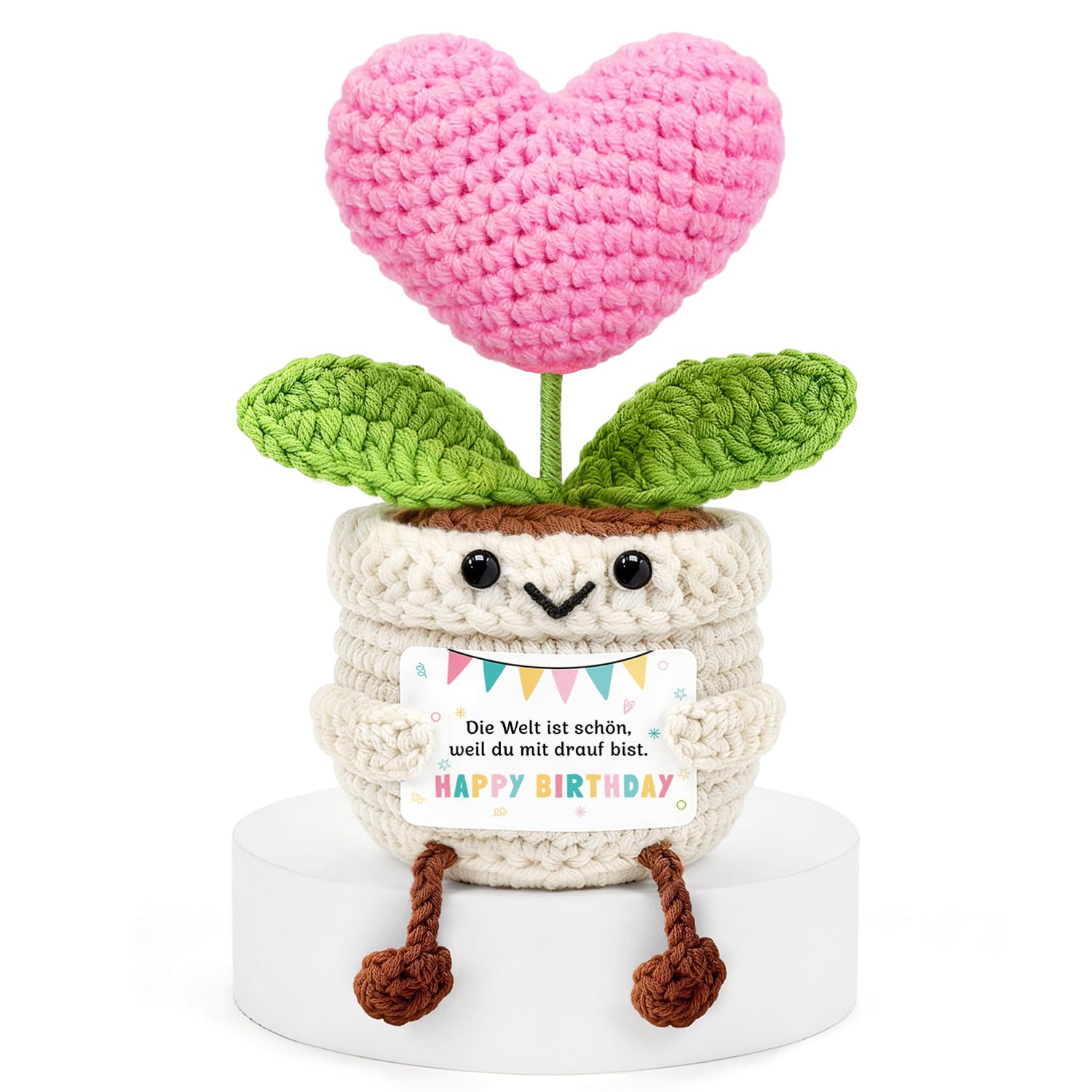 HUKUMA Geschenke für Frauen,Strickwolle Herzblume Figuren,Kreative Positive Herzblume Geburtstagsgeschenk, Geschenke für Frauen Mama Freundin Oma zum Geburtstag Muttertag Weihnachten