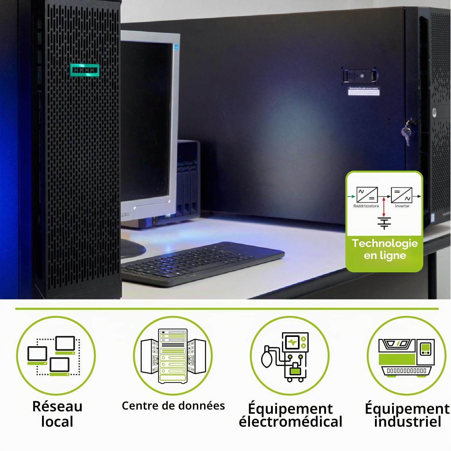 Tecnoware Power Systems - Onduleur Evo DSP Plus, Technologie DSP on Line (VFI), Efficacité 94%, Protection Complète, Compatible Groupes Électrogènes, Ports USB/RS232, 1200 VA