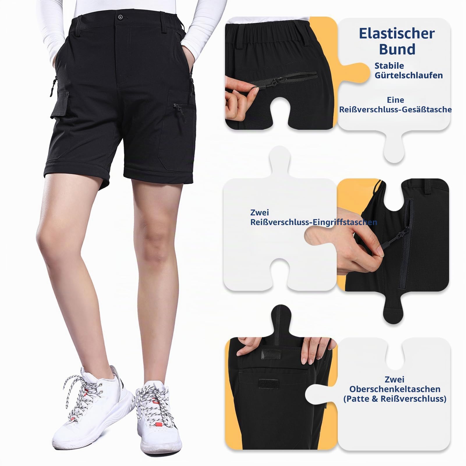 Hiauspor Damen-Zip-Off-Wanderhose-Atmungsaktiv-Trekkinghose Schnell Trockend Abnehmbar Outdoorhose Stretch Funktionshose Sommer Hosen
