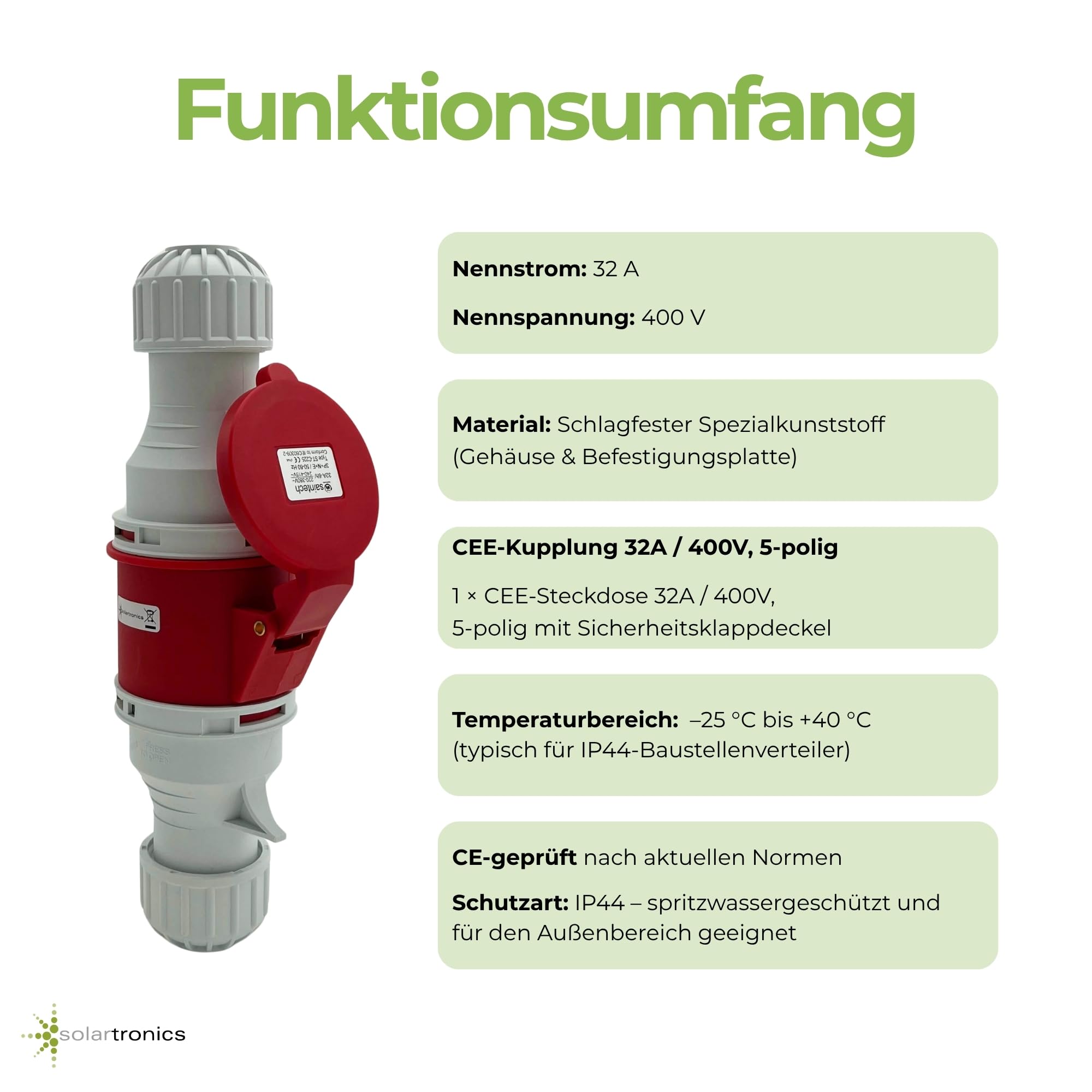SOLARTRONICS CEE-Stecker & Kupplung 32A 400V 5-polig weiblich/männlich 3P+N+EI P44 (10er Pack)