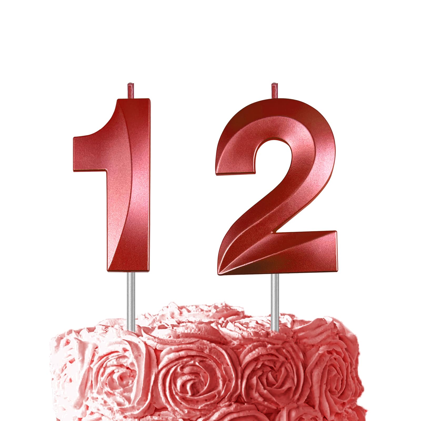 Red Birthday Number 12 Candles for Wedding Party Cake Decorations