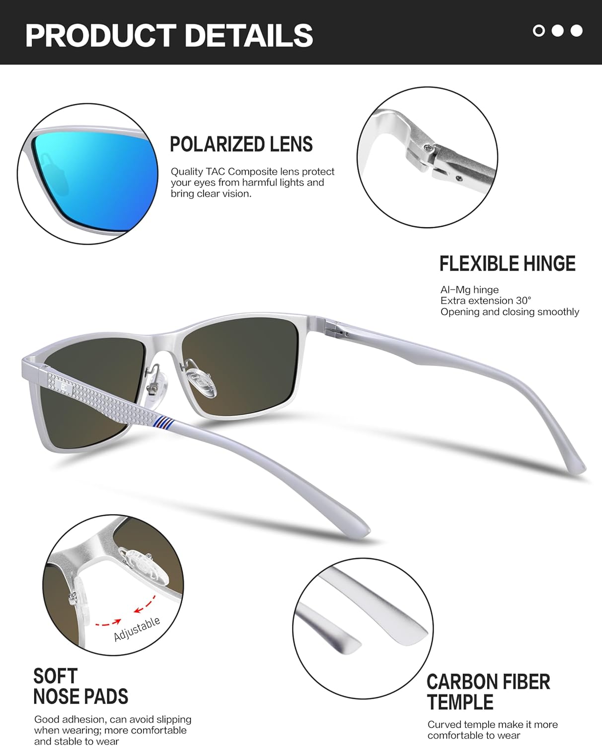 BIRCEN Polarized Mens Sunglasses for Driving: UV Protection Al-Mg Metal Sunglasses Lightweight Shades for Fishing Travel Golf - Image 5