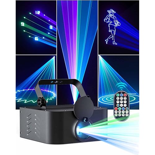 DJ Laser Lights for Party, 3D Animation Laser Machine with Intuitive Remote, RGBW Party Laser Light Show, Sound Activated DMX Laser Light for DJ Parties Stage Club Disco Home Birthday