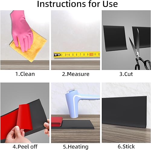 Miniatura 3 de Pluden Moldura flexible para zócalo, 4 pulgadas de ancho x 20 pies de largo, base de pared de vinilo autoadhesivo, base de pared de goma para