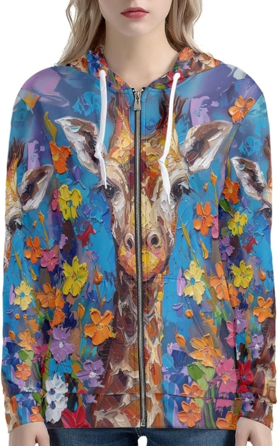 PinUp Angel Women Zip Up Hoodie Cute Oil Painting Graphic Clothes Oversized Sweatshirt Jacket Streetwear Coat - Image 2