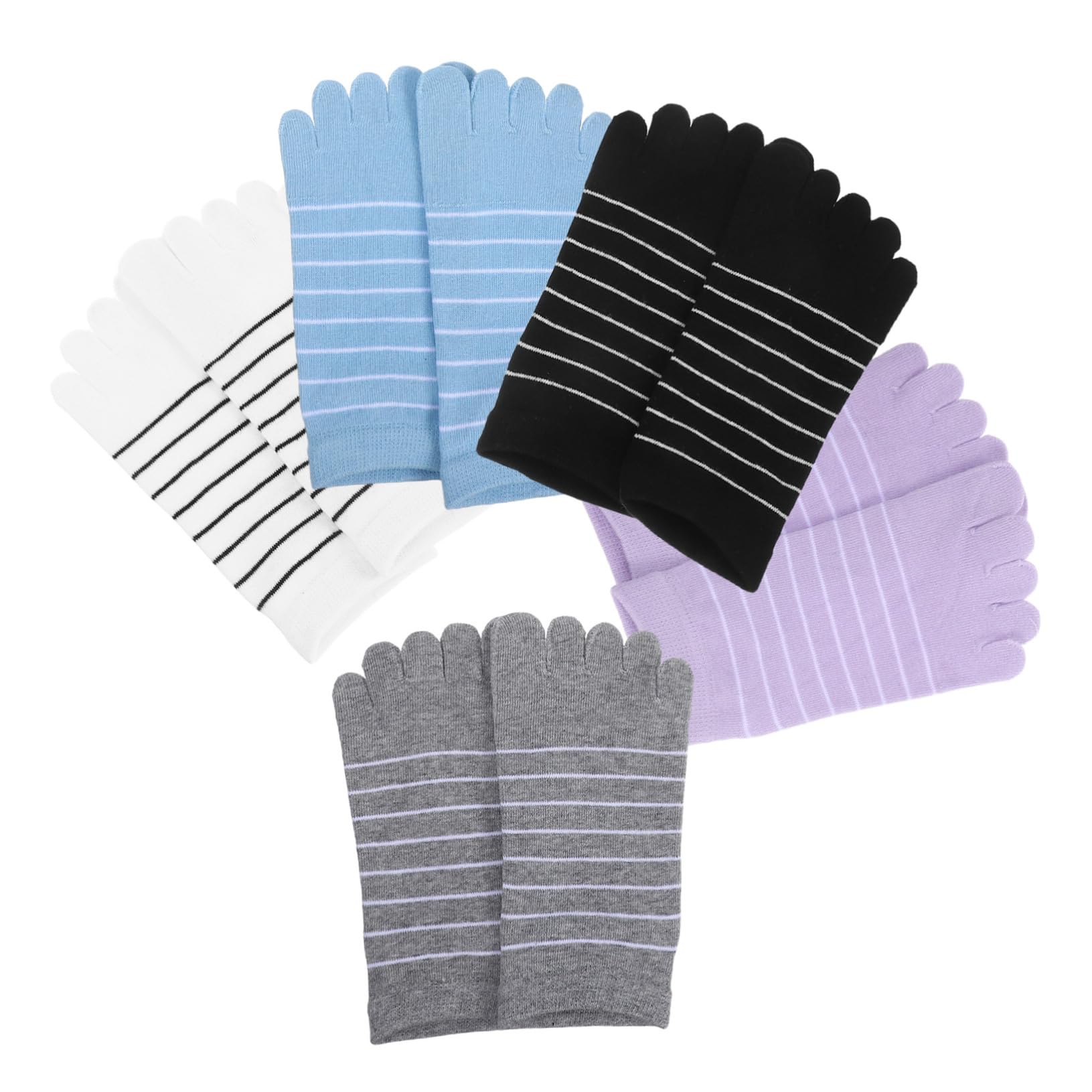LIFKOME Damen Zehensocken mit Streifenmuster, 5 Paar Baumwolle