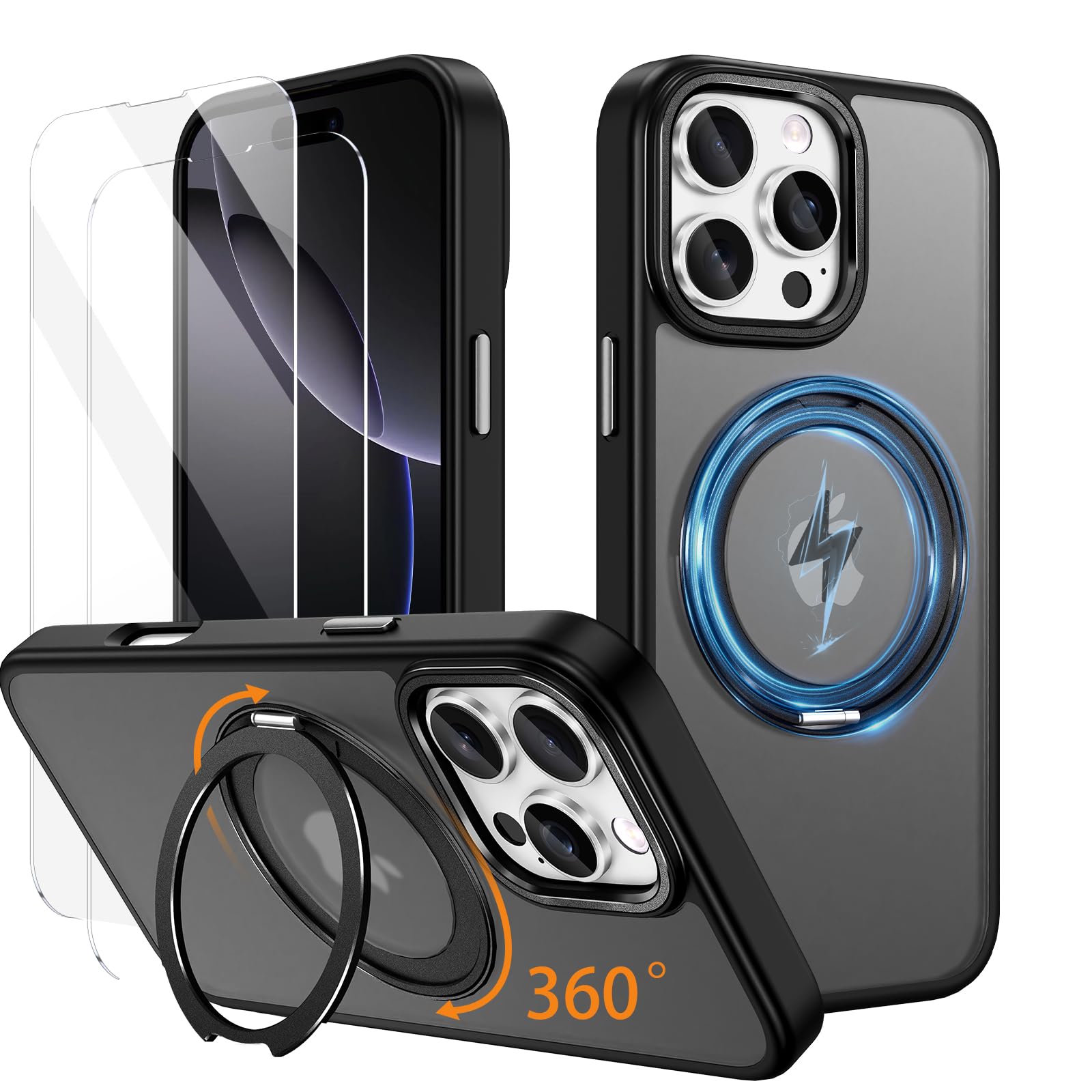 COTDINFOR Magnetic Case for iPhone 16 Pro Case with Stand Screen Protectors [Compatible with MagSafe] Matte Translucent Military Grade Drop Protection