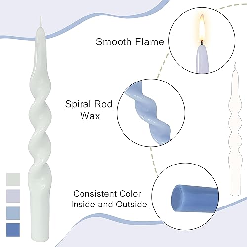 Miniatura 4 de Velas cónicas en espiral sin perfume de 10 pulgadas, 4 unidades, color azul degradado para decoración de boda, hogar, cocina