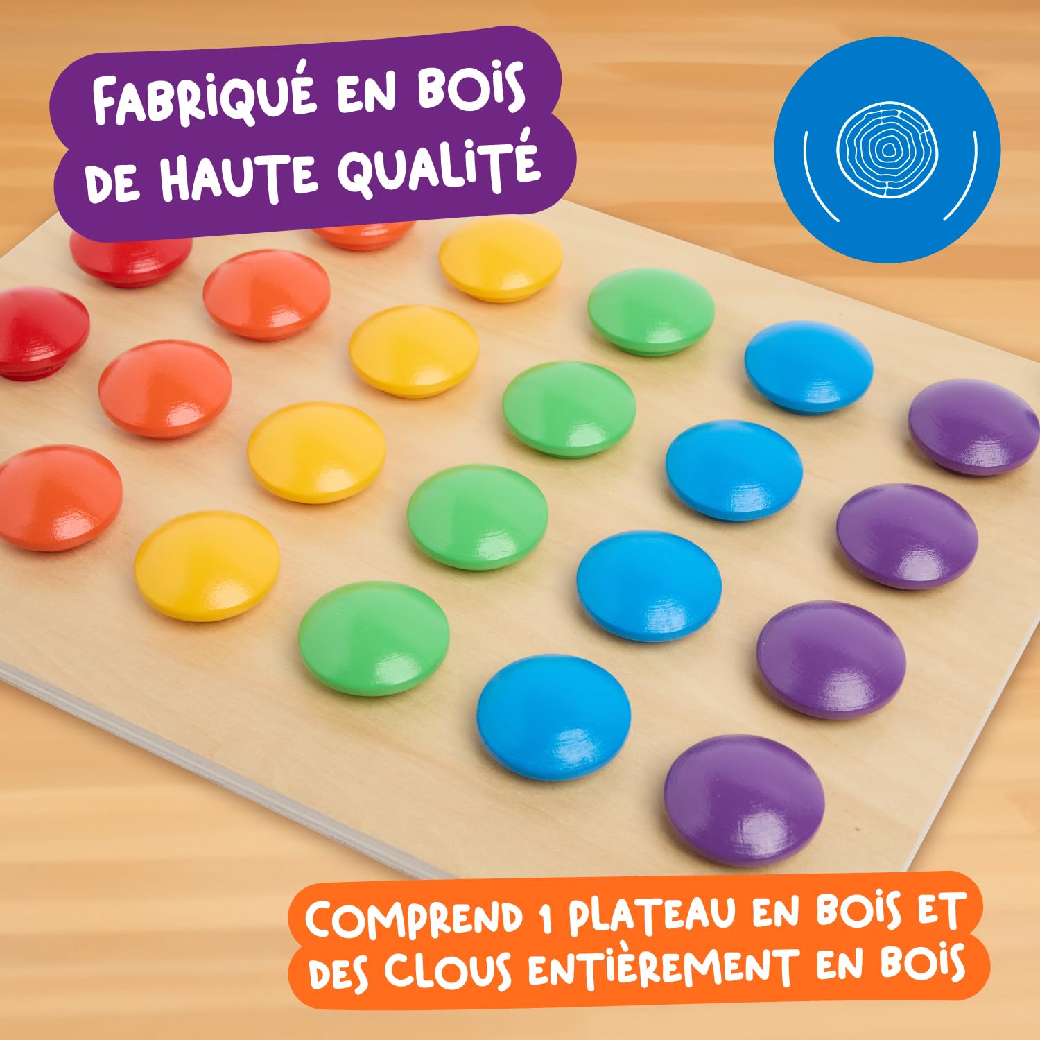 Nene Toys Puzzle en Bois Montessori Jeu de Mosaïque avec Pions Cartes Motricité Fine Apprendre Couleurs Cadeau Éducatif 2-3 Ans