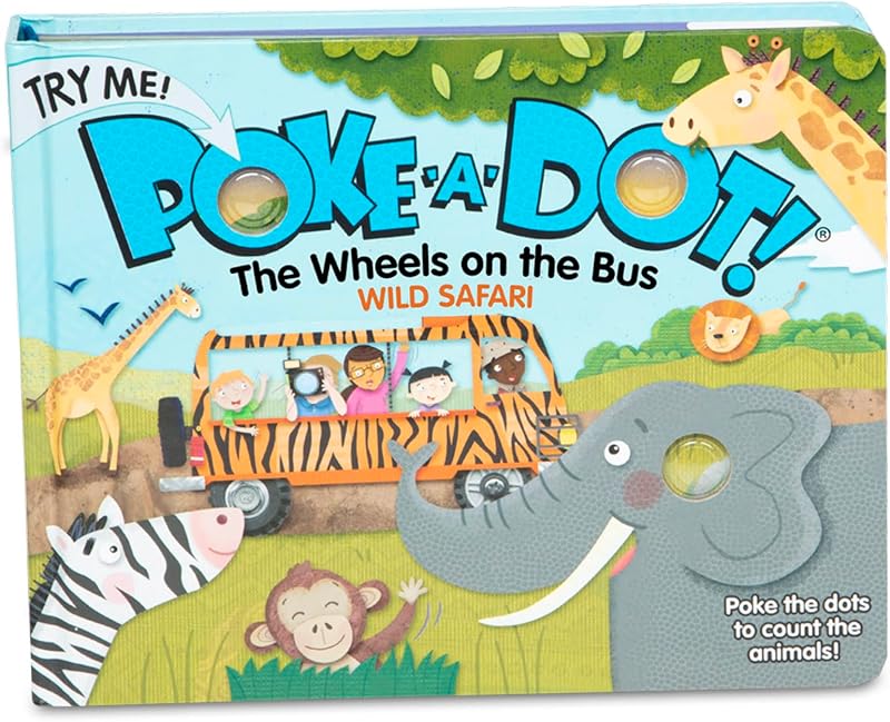 Melissa & Doug Poke-a-Dot! The Wheels on the Bus Wild Safari, Interactive Children's Board Book with Buttons to Pop, Educational Sensory Toy for Toddlers & Preschoolers Ages 3+ - FSC Certified