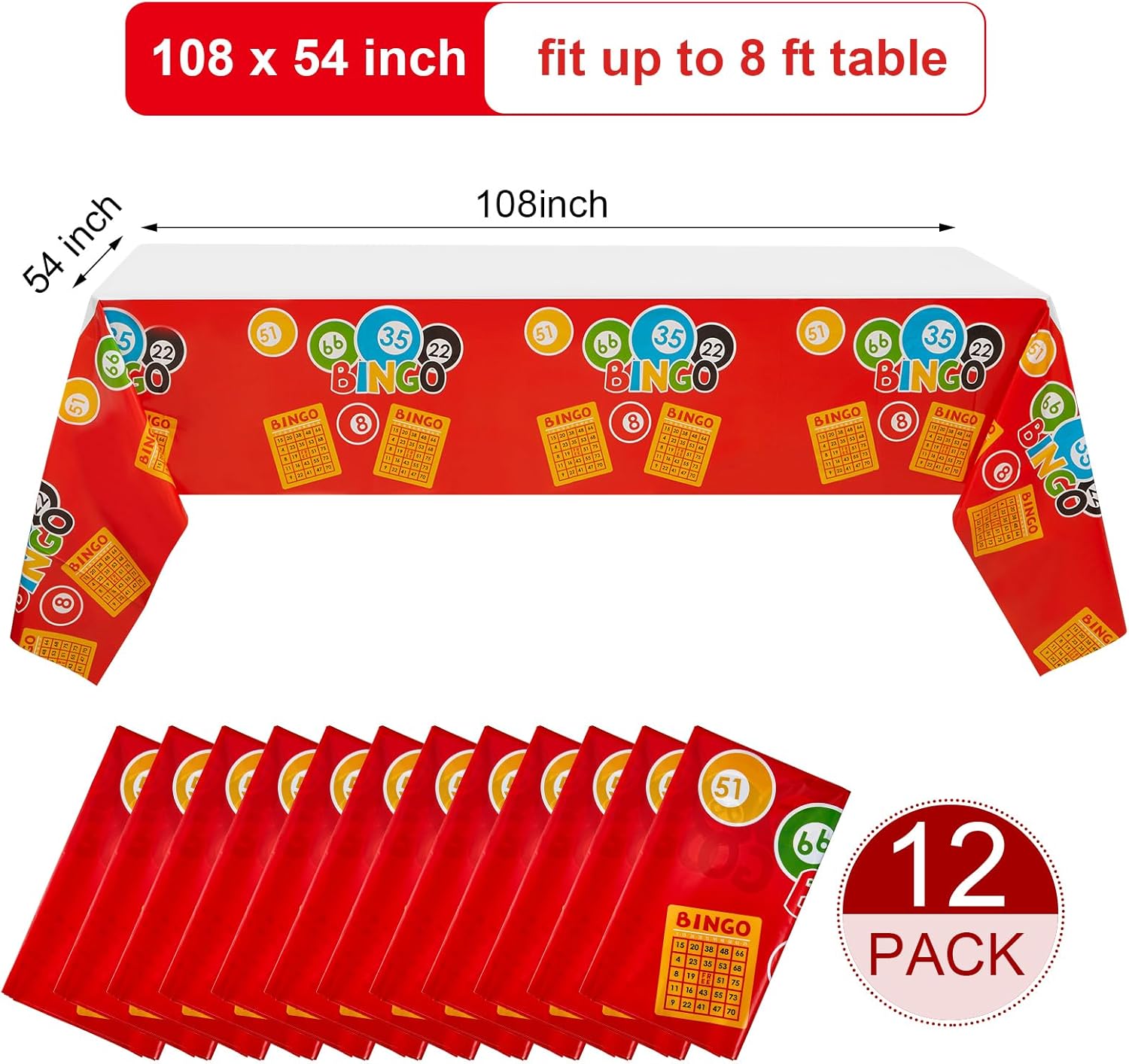 VitalCozy 12 Pcs 54"x108" Bingo Decorations Party Table Covers Large Bingo Disposable Tablecloth Casino Theme Party Supplies for Cards Parties Birthday Celebration Events Casino Game Decor