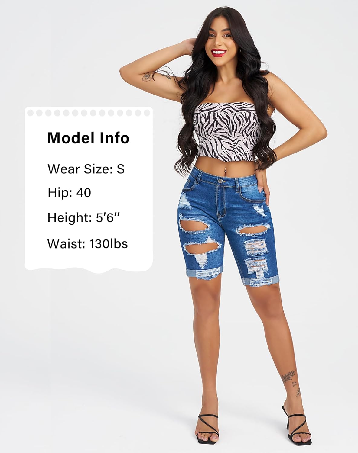 roswear Women's Ripped Denim Destroyed Mid Rise Stretchy Bermuda Shorts Jeans - Image 3