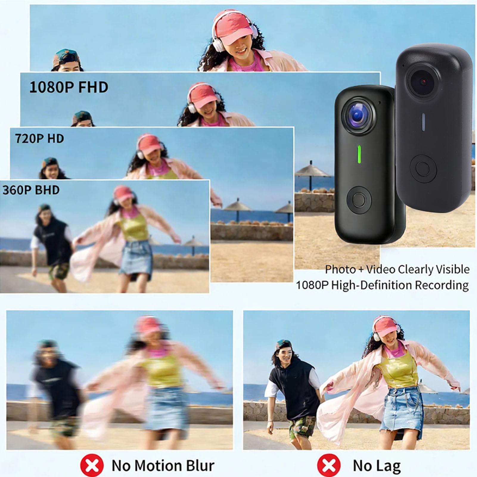 Action Camera Sospesa, Camma Indossabile per Torace e Corpo | Mini Action Camera WiFi 1080P, Adatta per Sicurezza, Lavoro, Sport All'aria Aperta, Viaggi e Altri Scenari, Cordino Magnetico