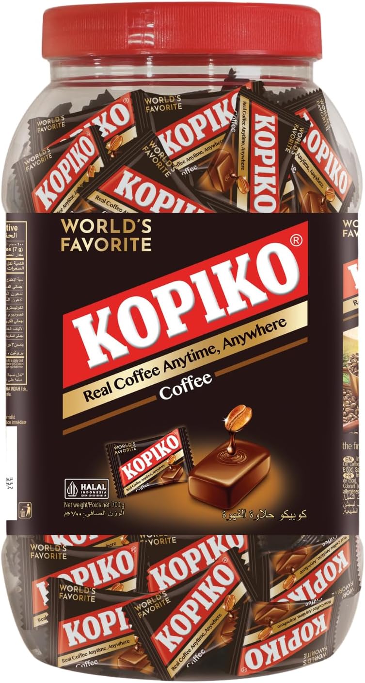 Kopiko Coffee Candy Jar, 700g – Strong Coffee Flavored Hard Candy Made with Real Coffee Extract, Bulk Resealable Jar for Home, Office, or Gifting
