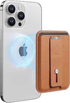 ESR MagSafe cüzdan, saplı parmak halkası, vegan deri, mıknatıslı cüzdan, iPhone 17/16/15/14/13/12 serisi için, Google Pixel 10/Pro/Pro XL için, 13/12 mini için değil, 3 kart tutucu, kahverengi