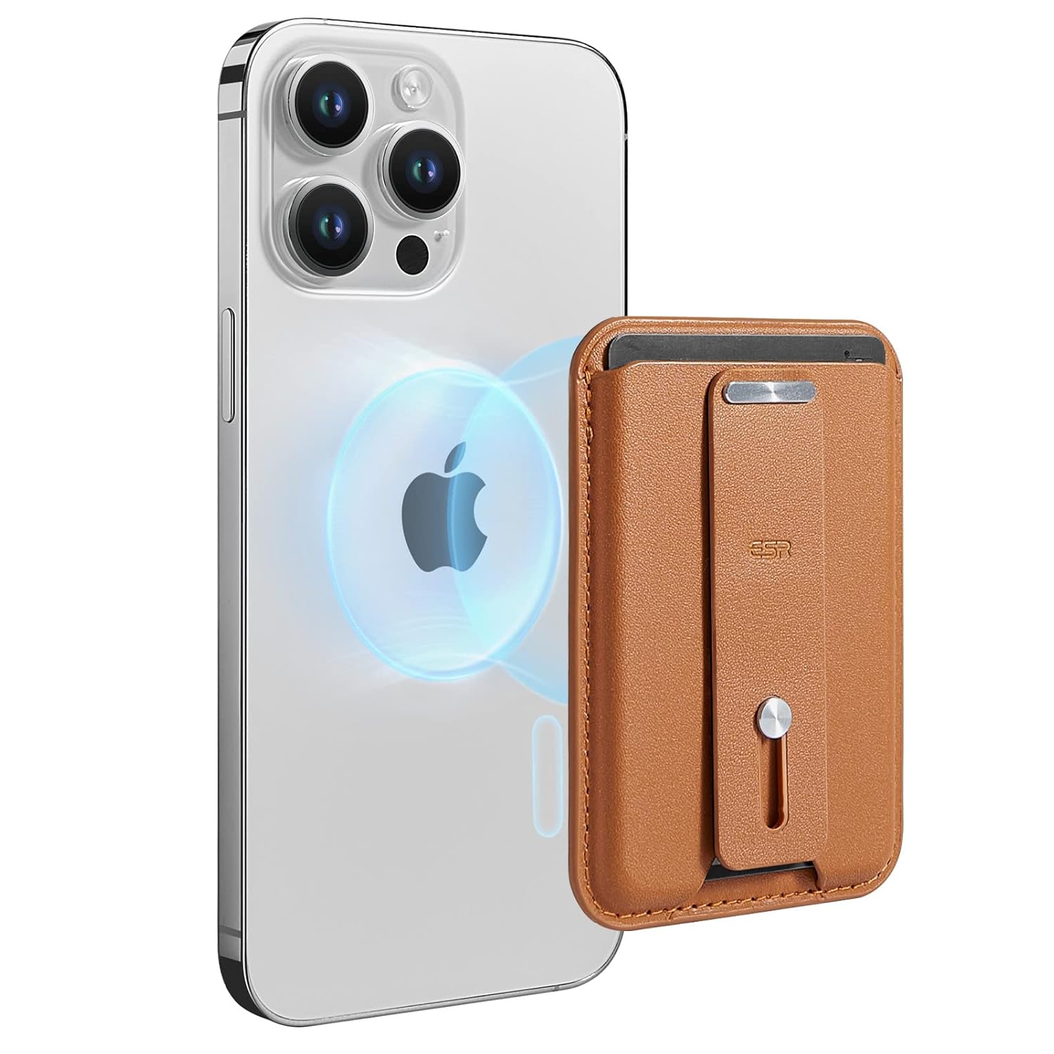 ESR Unisex-Adult Magnetic Wallet, Compatible With Magsafe Wallet, 3-Card Holder, Vegan Leather, For Secure-Grip Finger Loop, For Iphone 16/15/14/13/12 Series, Not For 13/12 Mini, Brown
