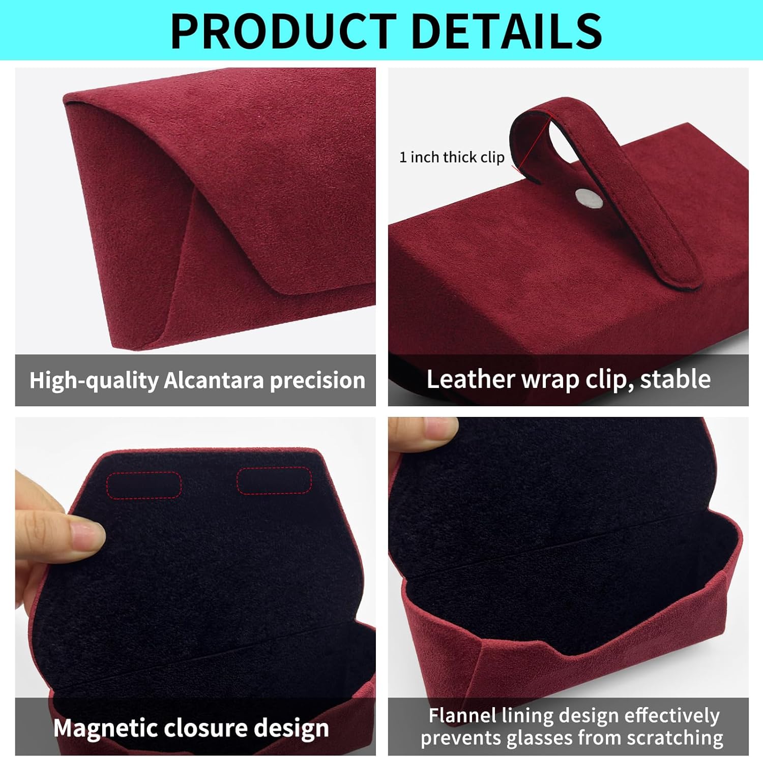 Alcantara Magnetic Sunglasses Holder for Car Visor - Refined Alcantara Material, Secure Grip, Shockproof Design, Easy One-Hand Use, Premium Car Accessories Gift for Drivers