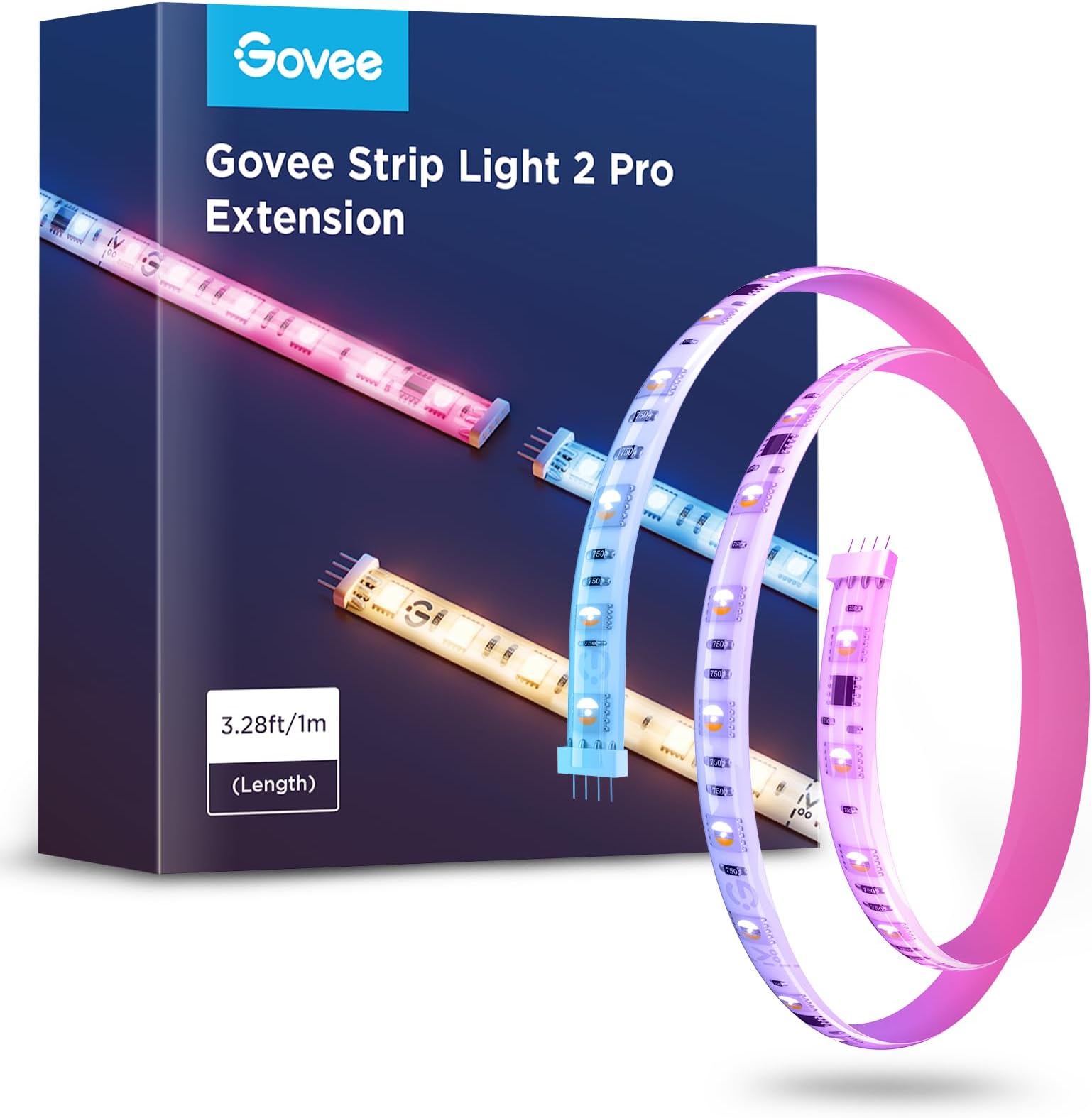 Govee RGBIC Strip Light 2 Pro, 3.28ft LED Lights Extension Without Plug, DIY Multiple Colors on One Line, Smart LED Strip Lights for Bedroom, Studio, Cabinet, Upgraded RGBICWW, Home Decor