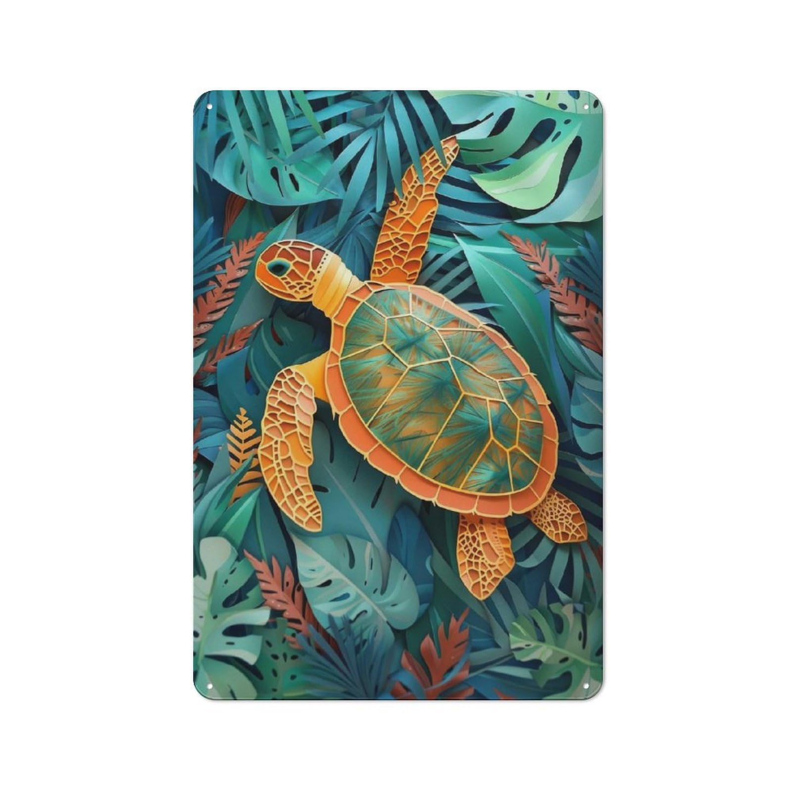 Junmoney Turtle Flat Paper Craft Kitchen Metal Sign 30X20cm, Country Style Kitchen Wall Decor For Restaurant, Kitchen, Counter Or Breakfast Nook