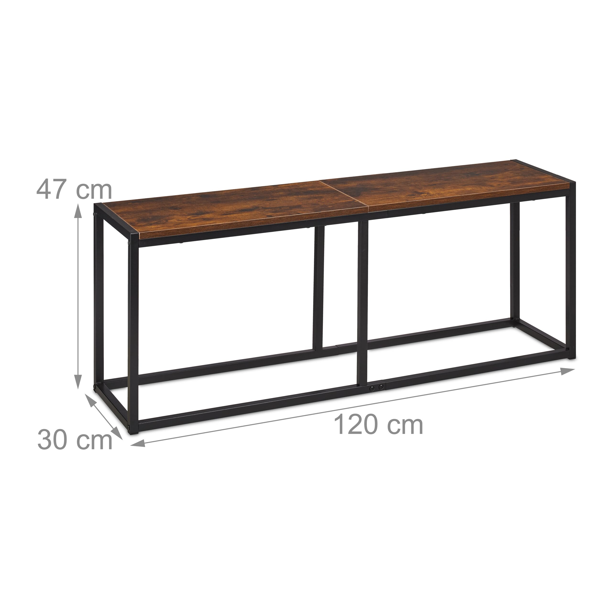 Panca Relaxdays, Sala da Pranzo, Panca da Soggiorno e corridoio, HxLxP: 47 x 120 x 30 cm, Metallo, Industriale/Nero