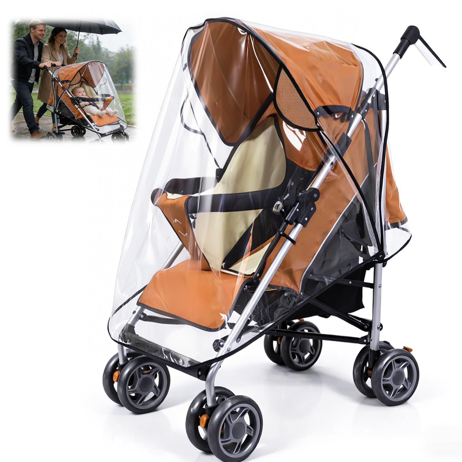 Universal Rain Cover for Pushchair Stroller Waterproof & Breathable RainCover for Pram Baby Buggy Large Rain Cover for Sun Wind Snow Dust Protection Transparent Weather Shield Fits Most Pushchairs