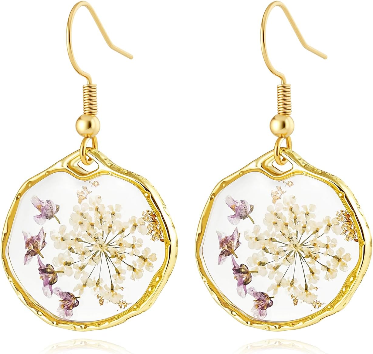 Real Flower Earrings for Women, Christmas Jewelry Gifts, Handmade with Delicate Pressed Flowers, Meaningful and Elegant Present for Her, Boho Nature-Inspired Earrings