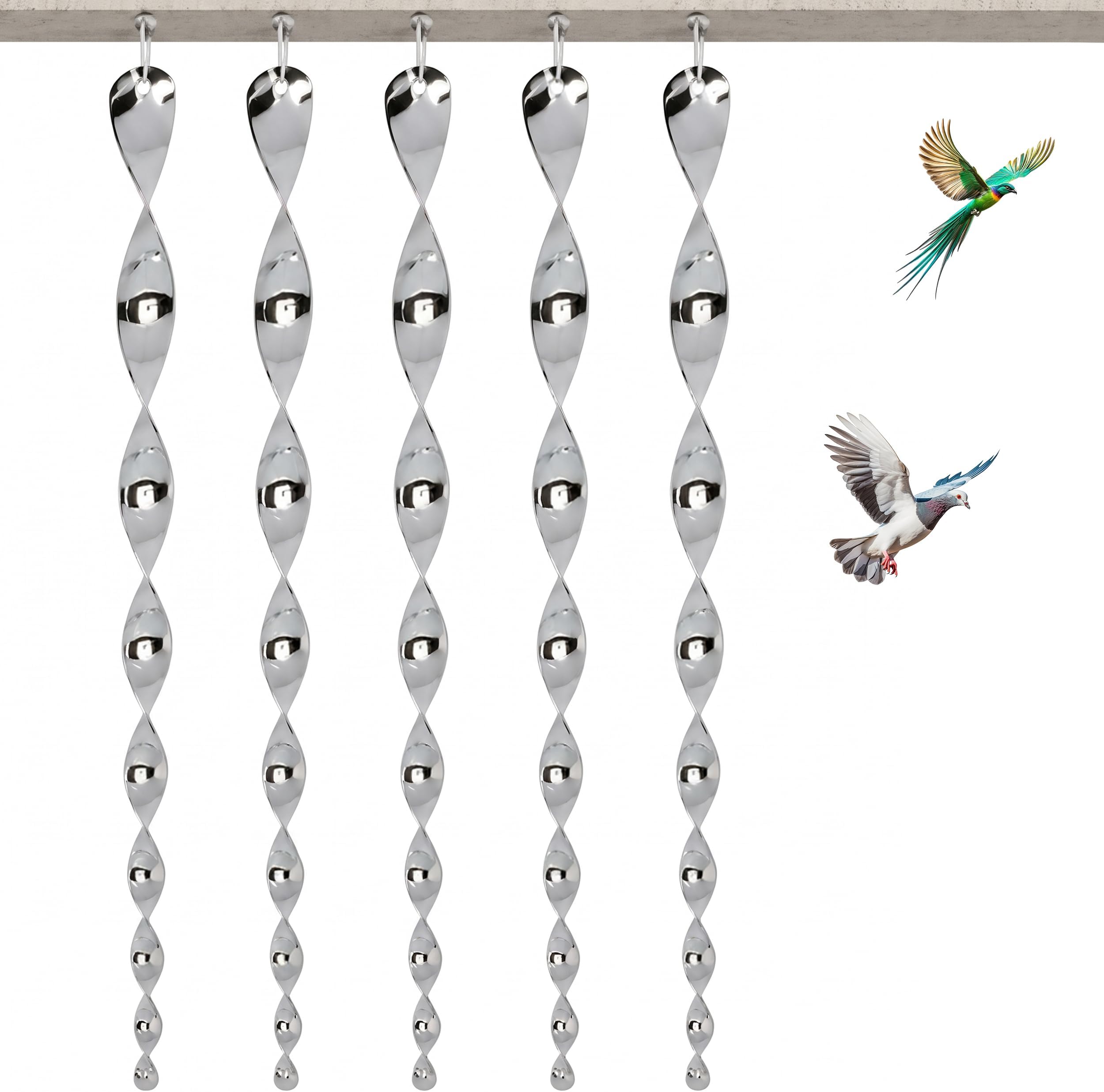 Bird Deterrent - Bird Reflective Repellent Outdoor Devices - Bird Scare Devices - Window Reflector Deterrents - Wind Twisting Bird Scare Rods - Holographic Devices (12 inch, Set of 5)