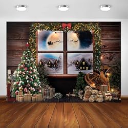 Panel Decorativo Fiesta Avezano Telón de Fondo de Ventana de Navidad de Madera árbol de Navidad Sala de Regalo decoración de Fiesta Familiar Pancarta de año Nuevo Baby Shower 7 x 5 pies