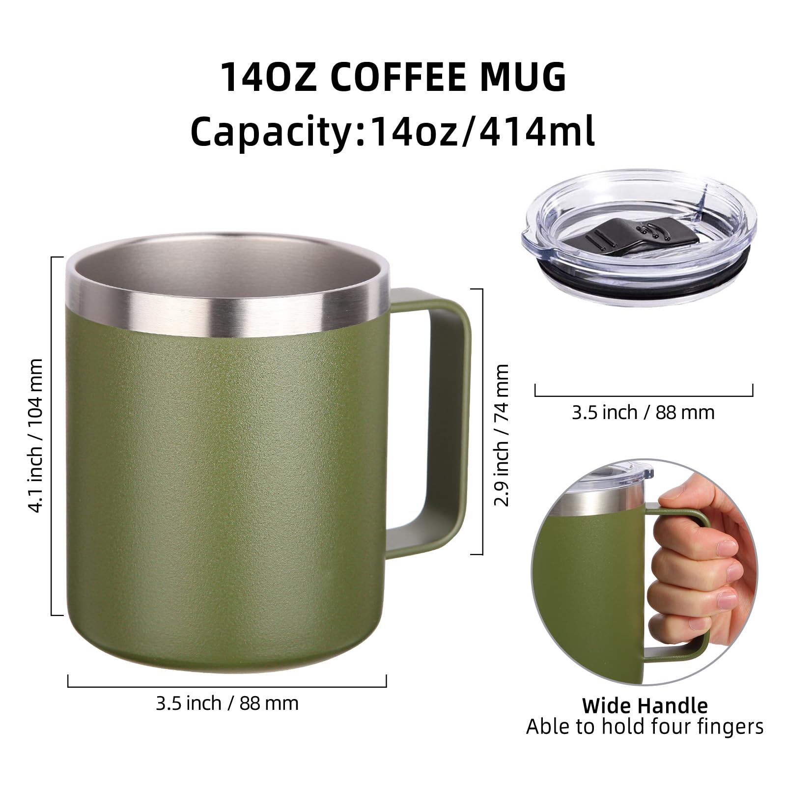 Volhoply Lot de 4 tasses à café isothermes en acier inoxydable avec couvercle – Tasse à café de voyage à double paroi sous vide avec poignée – Gobelet isotherme réutilisable pour le camping – Cadeau