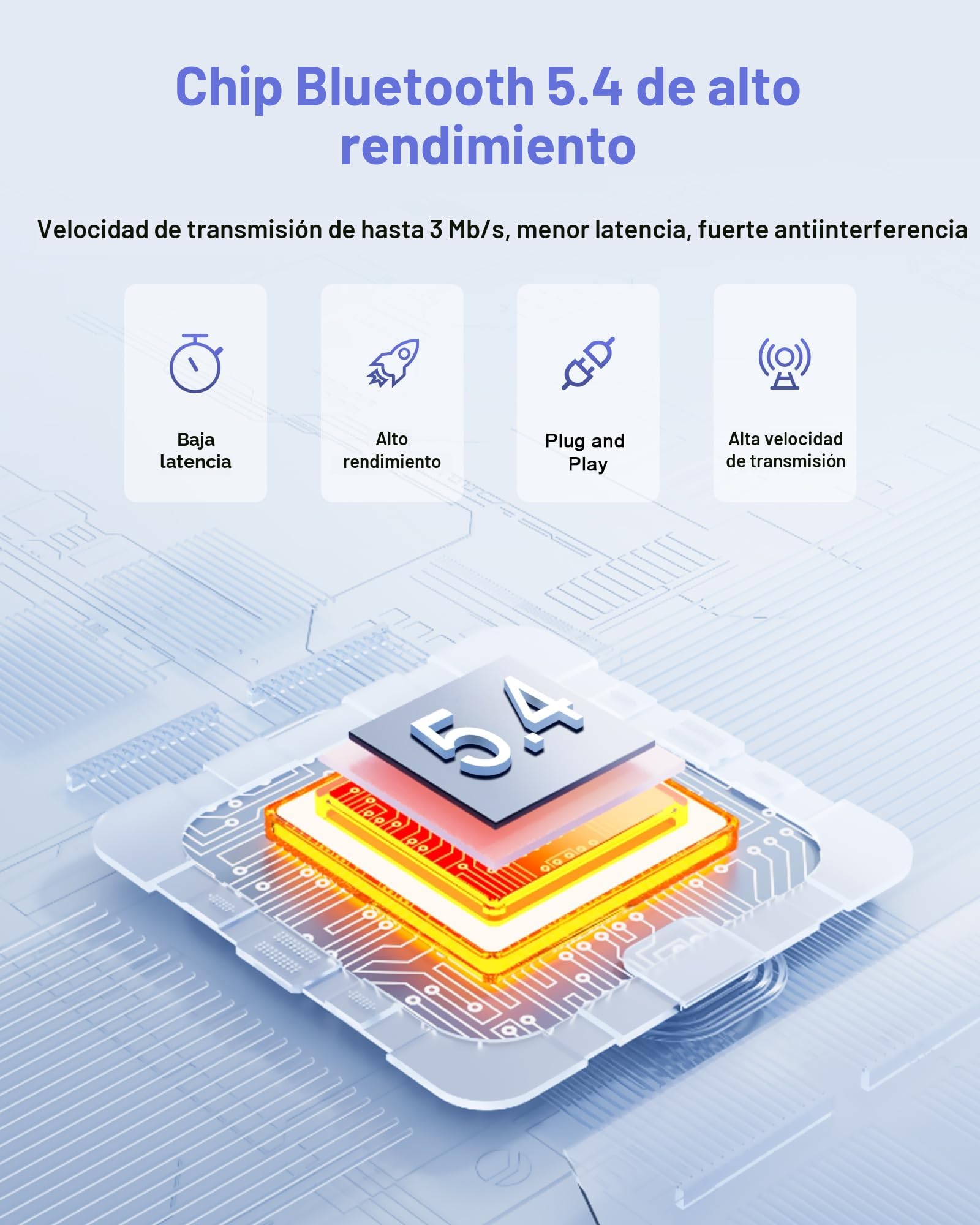 Adaptador Bluetooth PC, Dongle USB 5.4, Memoria Bluetooth, Baja Latencia, Plug & Play, para Windows 7/10/8.1/11, Escritorio, Portátil, Auriculares, Teclado, Ratón