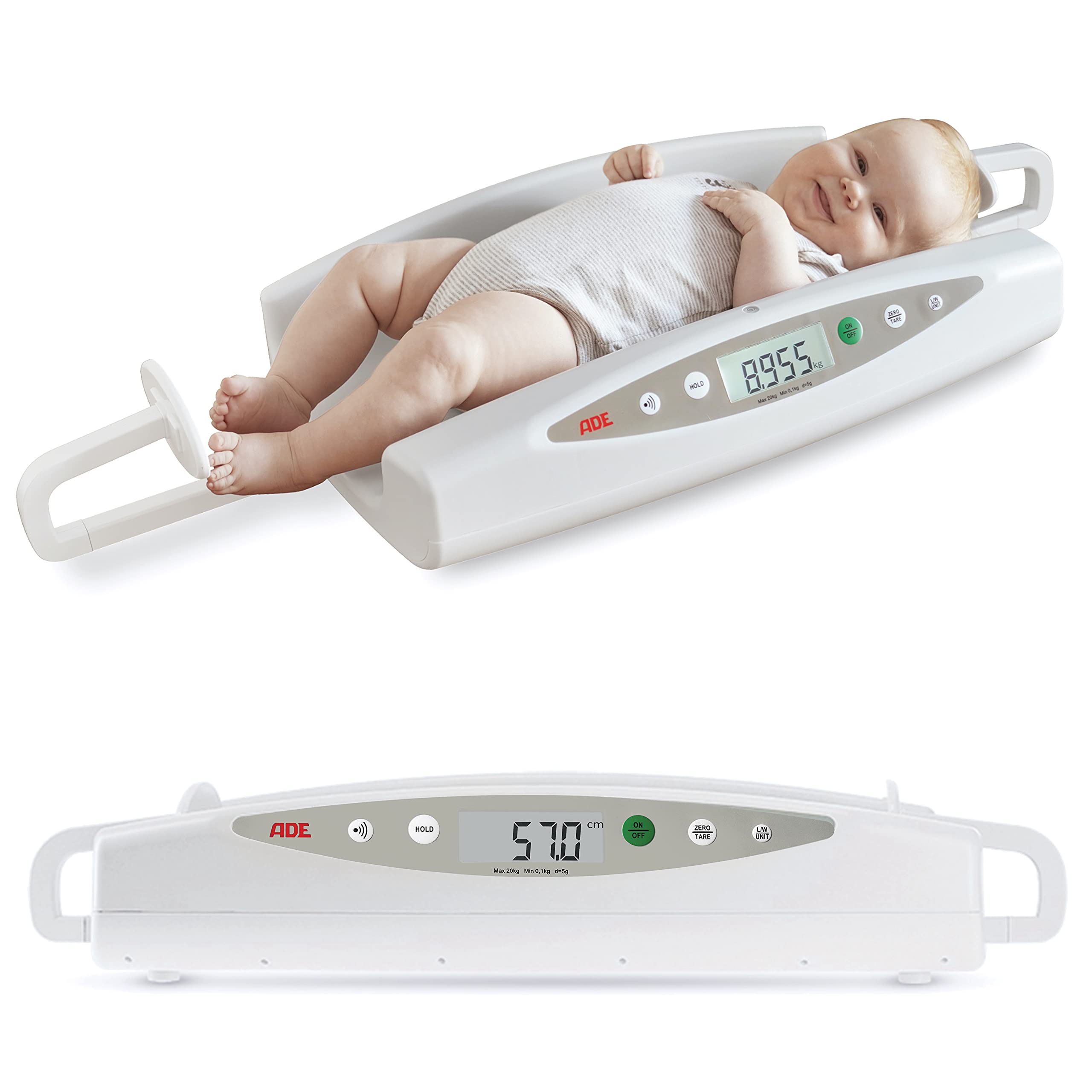 ADE M118000-01 Bilancia Pesaneonati Professionale digitale con altimetro integrato 20 kg Classe III, Garanzia Italia 24 mesi