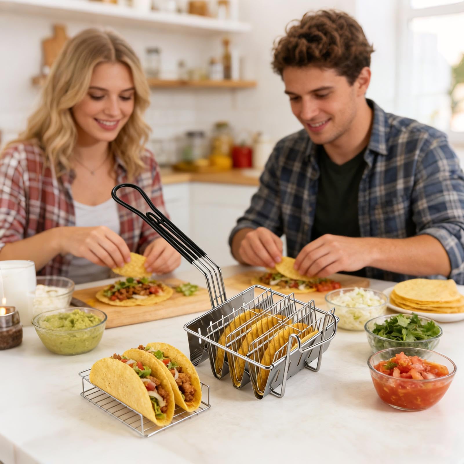 Panier À Tacos Support De Friture À Tortillas En Acier Inoxydable 4 Coques | Panier À Tacos Pour Fêtes Restaurants Traiteur Cuisine Maison Cuisson Pâtisserie Dîners Grillades Plein Air