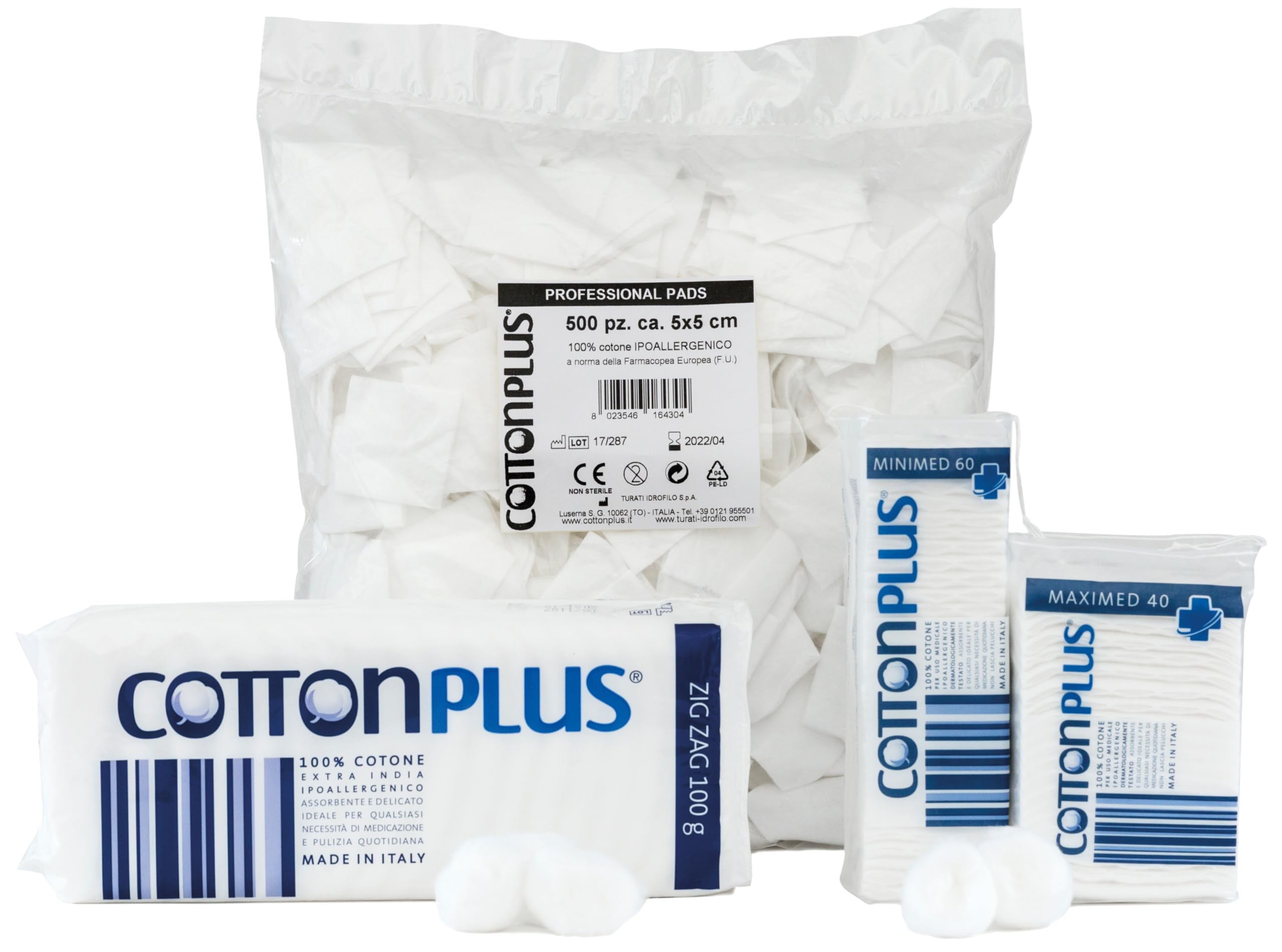 Cotton Plus BATUFFOLI 40 pz. - LINEA MEDICALE | 100% PURO COTONE IDROFILO CARDATO PER USO MEDICALE | Morbido e assorbente.