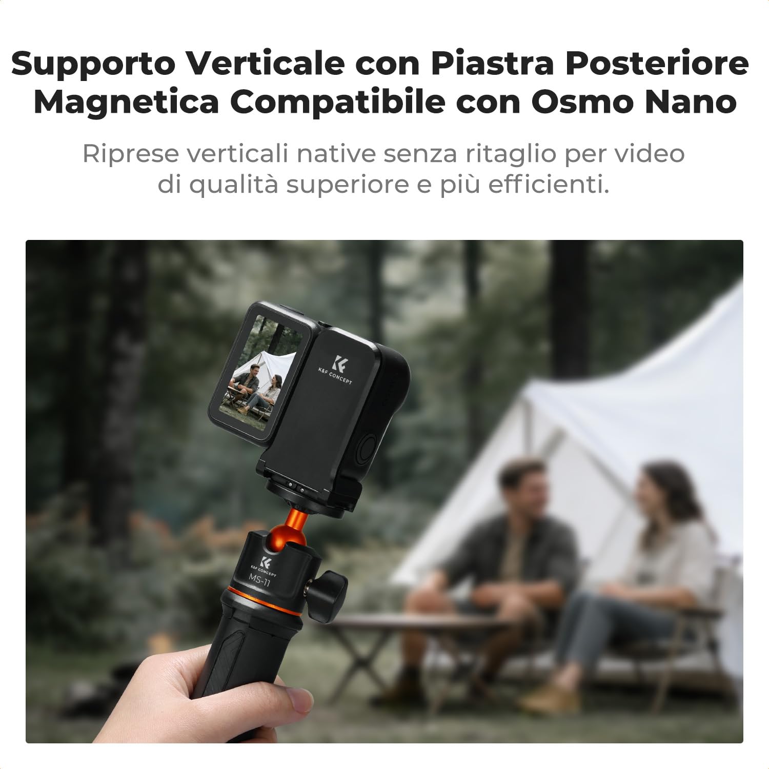 K&F CONCEPT Adattatore Magnetico per Riprese Verticali, Compatibile con DJI Osmo Nano/Xtra Atto, Base di Montaggio con Magnete Forte e Doppio Artiglio Pieghevole, Interfaccia a Vite da 6,35 mm