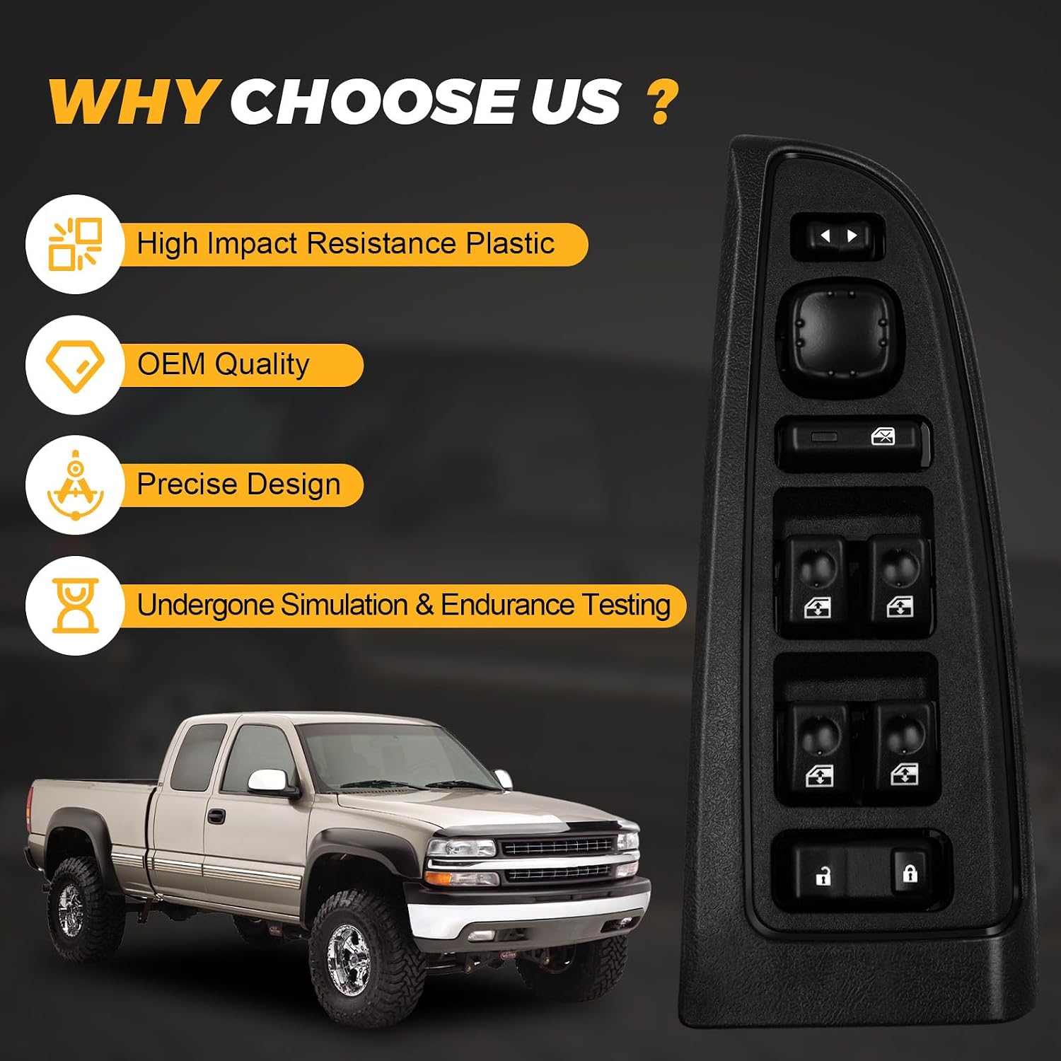 15883323 Front Driver Side Master Power Window Switch & Bezel Assembly Fit for 2003-2007 Chevy Avalanche Silverado Suburban Tahoe Cadillac Escalade GMC Yukon Sierra Yukon XL, Replace# 901-075 DWS-220