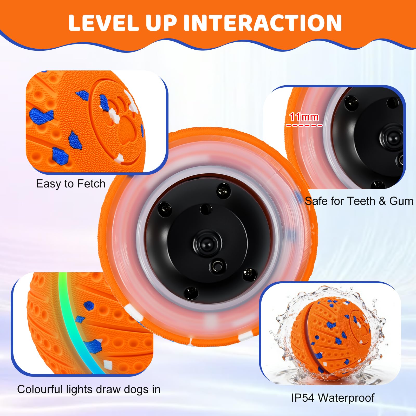 Jouet intelligent interactif pour chien avec lumière et 3 modes de jeu pour chiens de taille moyenne et grande