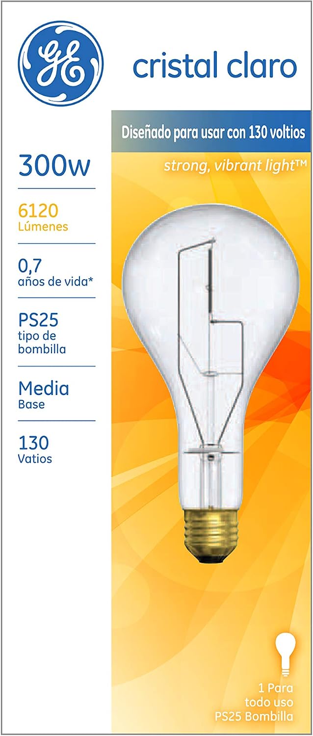 GE Lighting 73788 Medium Base General Purpose PS25 Light Bulb, 130-Volt, 266/300-Watt, 1 Count (Pack of 1), Clear