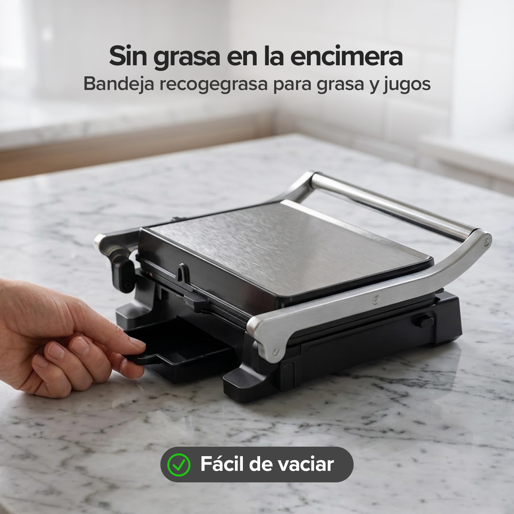 Olvy Kontaktgrill – Parrilla Eléctrica 5 Programas Automáticos – 180° Apertura – 2000 W – Placas Antiadherentes Desmontables – Termostato y Temporizador – Panini, Sandwich, Steak, Verduras