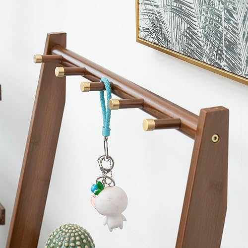 Miniatura 4 de K KELBEL Estante de escalera de bambú moderno, estantería alta de madera, estantes de pared inclinados, estantes de almacenamiento abiertos para