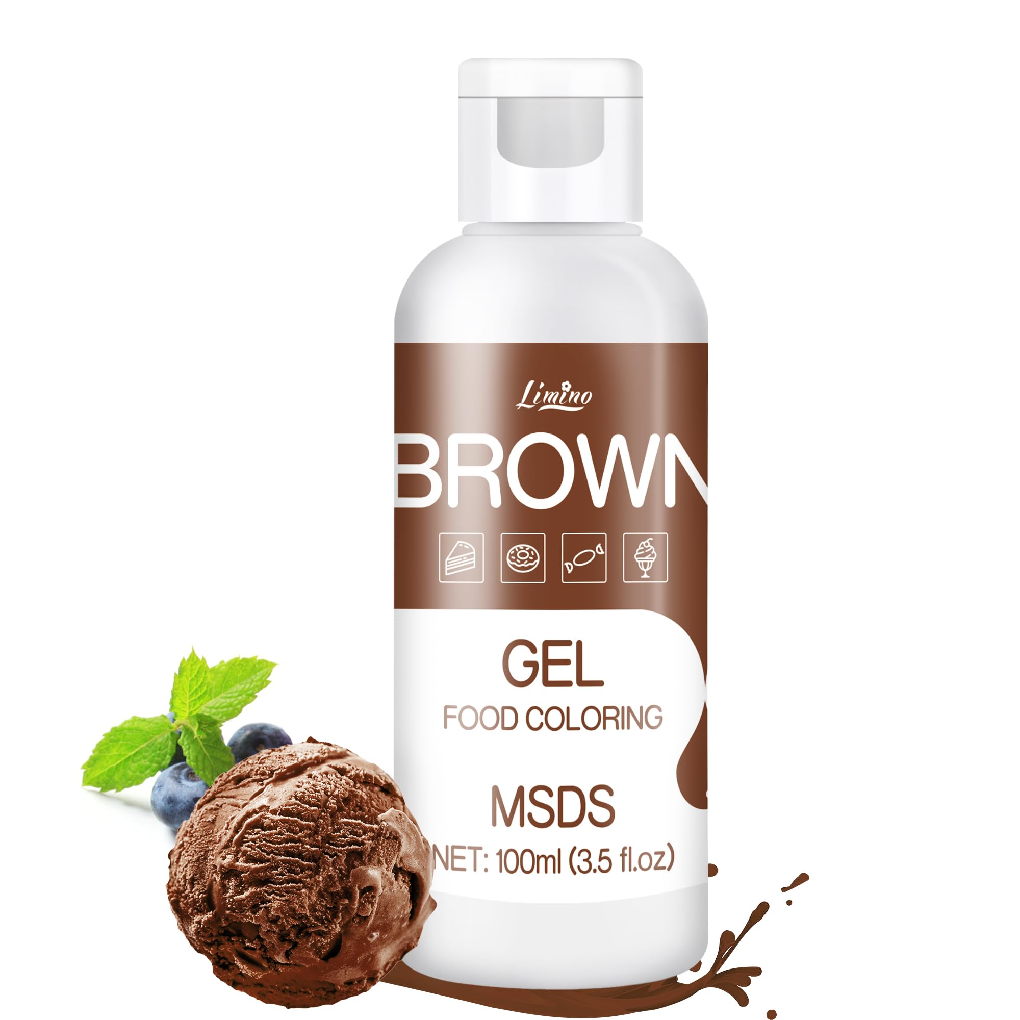 Gel Food Coloring - 4.5oz Vivid Food Coloring Gel for Baking, Cake Decorating, Cookie, Fondant, Macaron - Tasteless Concentrated Edible Food Color Dye for Icing, Slime, Drinks, DIY Crafts (Brown)