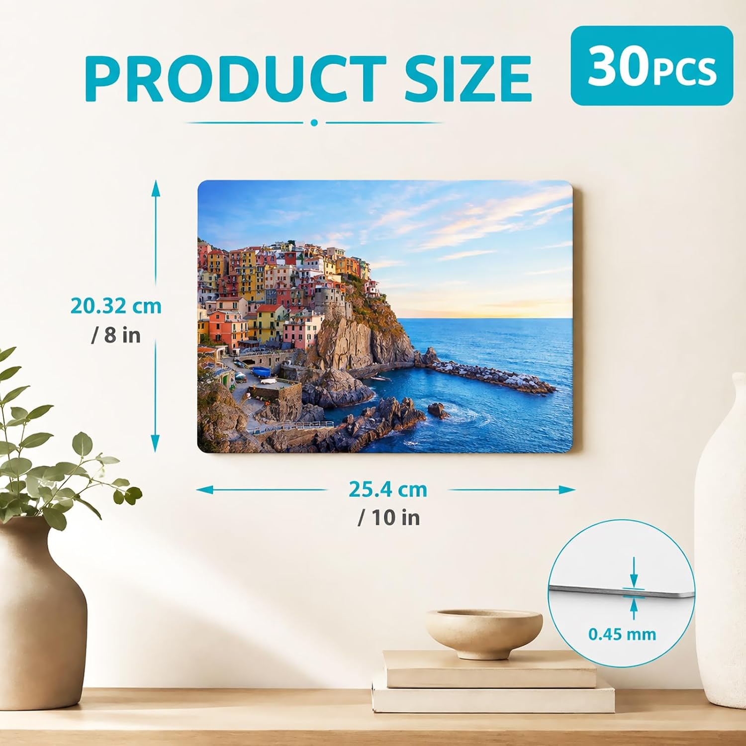 ZUQIAN 30PCS Sublimation Metal Photo Blanks, 8 x10 inches Aluminum Sublimation Blanks, 1/64 inch Thick Sublimation Sign Blanks for DIY Printing, Wall Decor