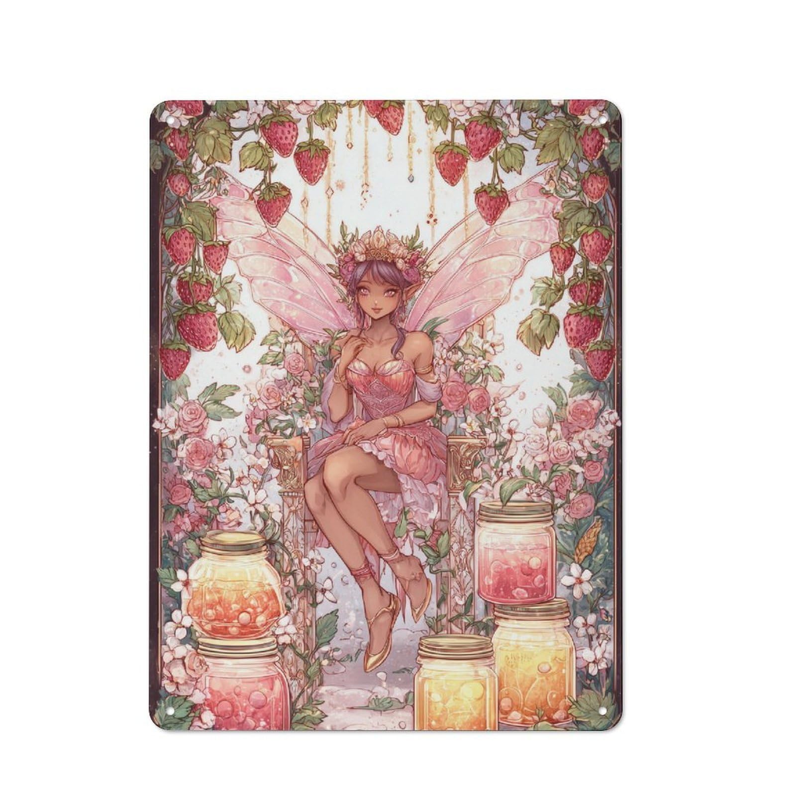 Junmoney Fairy Of Strawberries Vintage Tin Sign 40X30cm With For Man Cave Or Games Room, For Games Room Collectors